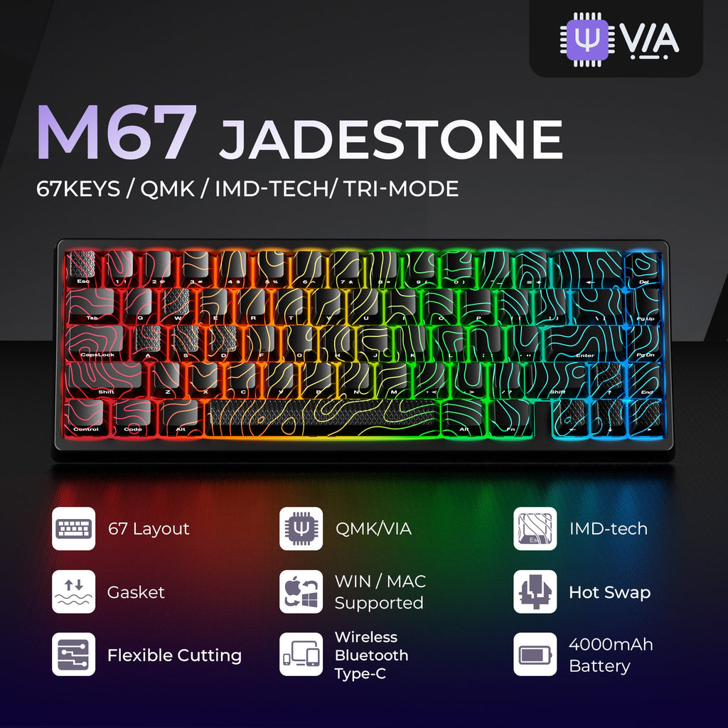 XVX M67 JadeStone Interstellar Black Tri-Mode RGB Lit Mechanical Keyboard (choose wired or wireless) (2 color options)