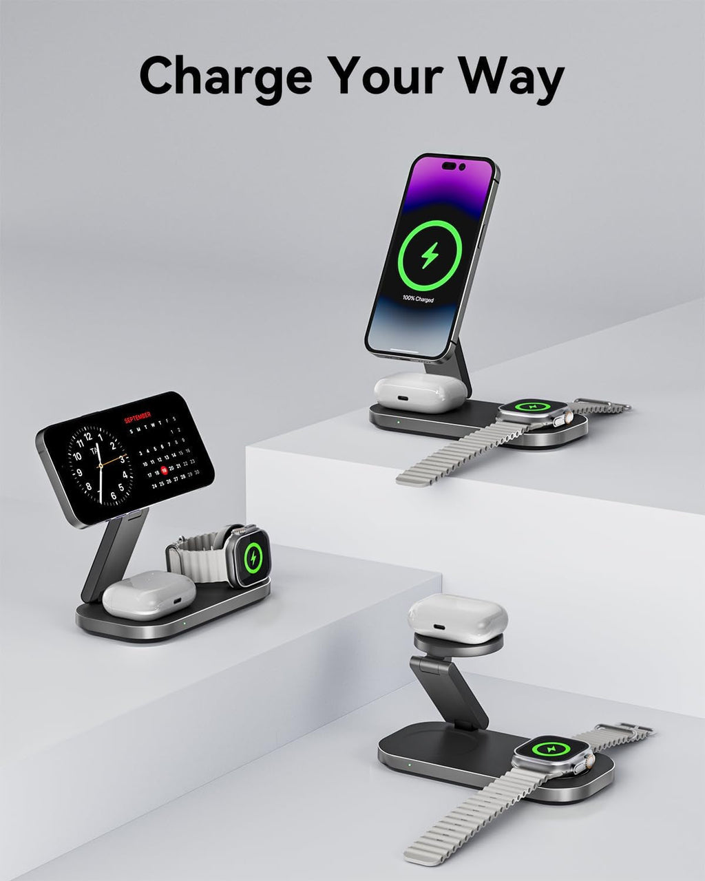 3-In-1 Charging Station for Apple Devices, Qi2 25W Certified, Magnetic, Wireless, Foldable & Fast Charger Stand