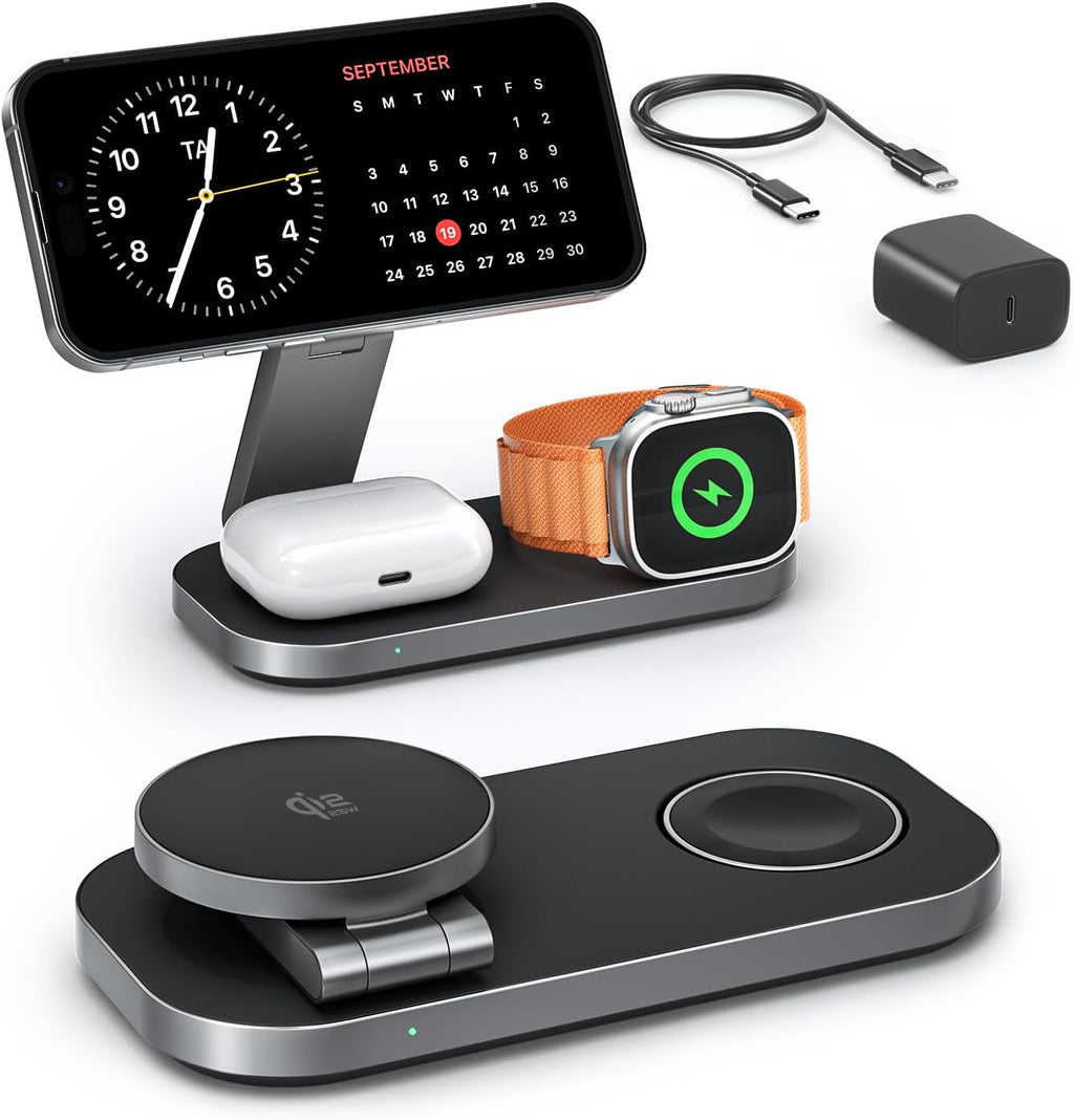 3-In-1 Charging Station for Apple Devices, Qi2 25W Certified, Magnetic, Wireless, Foldable & Fast Charger Stand