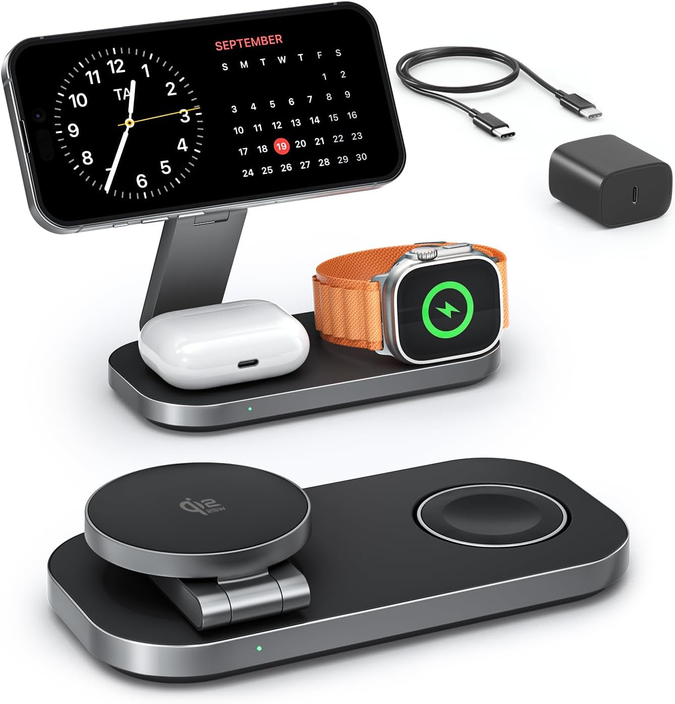 3-In-1 Charging Station for Apple Devices, Qi2 25W Certified, Magnetic, Wireless, Foldable & Fast Charger Stand