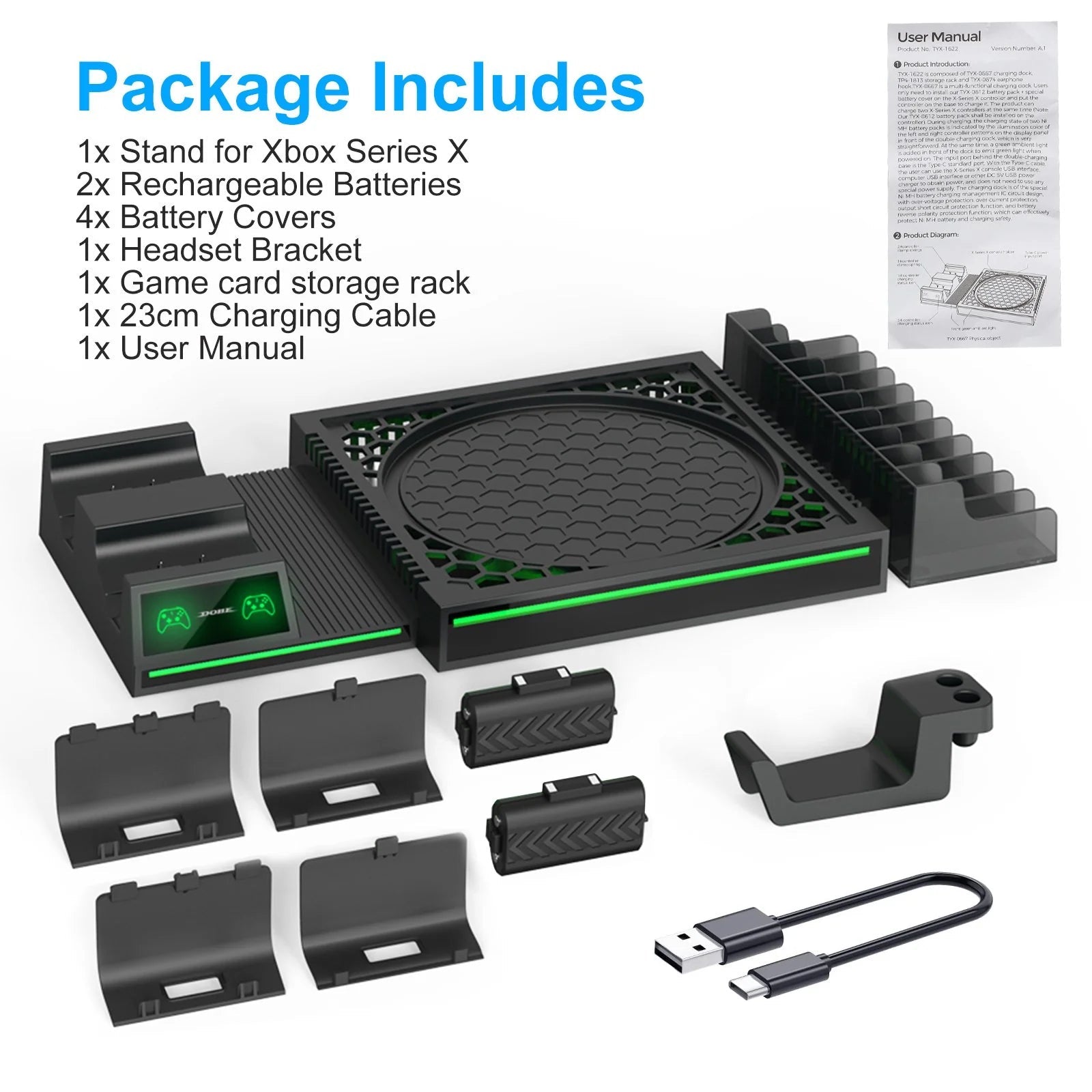 All-In-1 Dual Controller Charging Dock + Base for Xbox Series X|S w/ Simplified Game Case Storage
