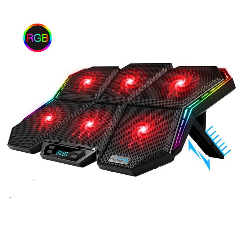 Gaming Laptop Cooling Pad/Stand w/ 6 Fans + 2 USB Ports & RGB Lighting for 12-17 inch Laptops