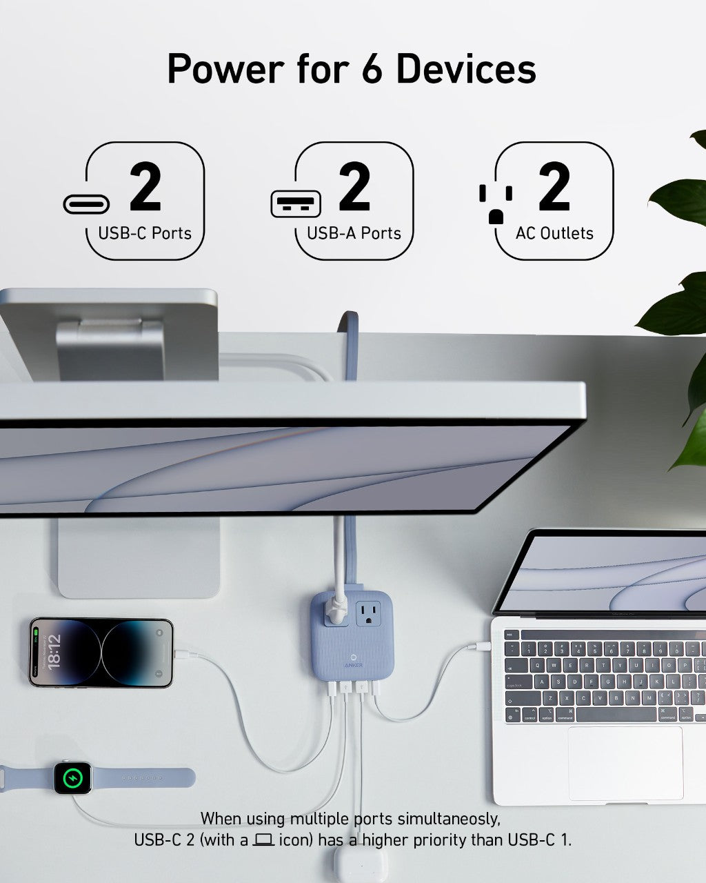 Anker - Eco-Friendly, Slim Wall Plug-In Nano Charging Power Strip Station w/ 2 USB-C + 2 USB-A charging ports w/ 67W power (3 color options)