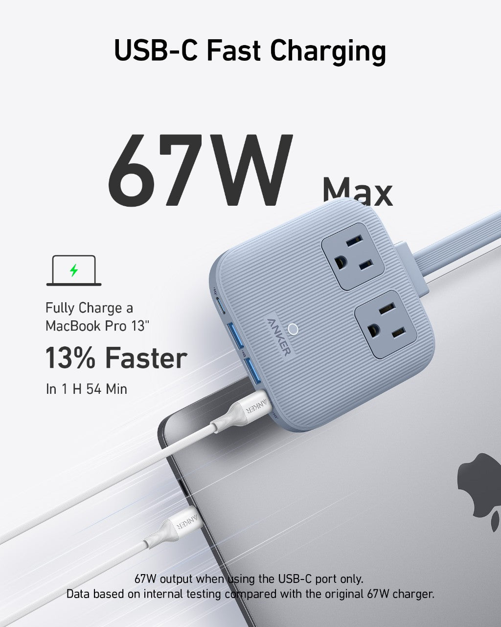 Anker - Eco-Friendly, Slim Wall Plug-In Nano Charging Power Strip Station w/ 2 USB-C + 2 USB-A charging ports w/ 67W power (3 color options)