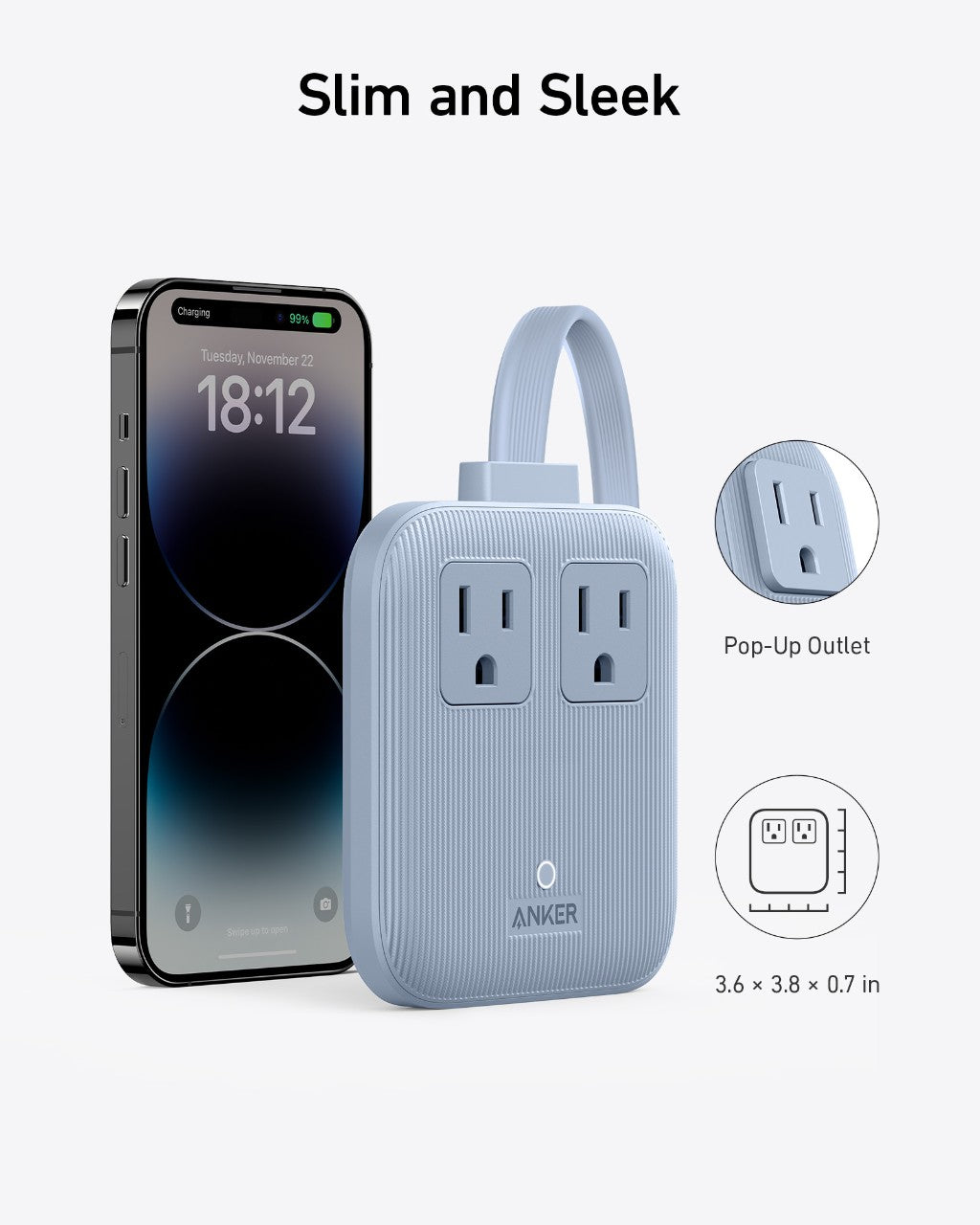 Anker - Eco-Friendly, Slim Wall Plug-In Nano Charging Power Strip Station w/ 2 USB-C + 2 USB-A charging ports w/ 67W power (3 color options)