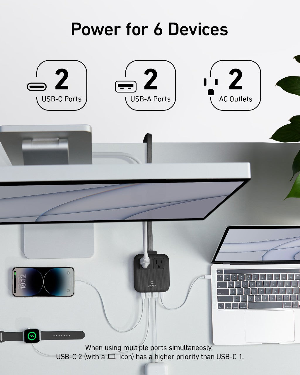 Anker - Eco-Friendly, Slim Wall Plug-In Nano Charging Power Strip Station w/ 2 USB-C + 2 USB-A charging ports w/ 67W power (3 color options)