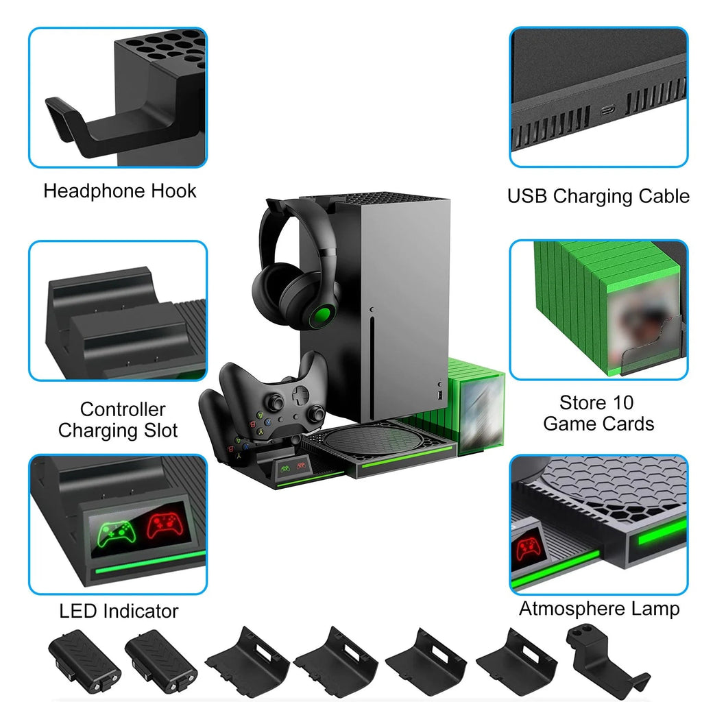 All-In-1 Dual Controller Charging Dock + Base for Xbox Series X|S w/ Simplified Game Case Storage