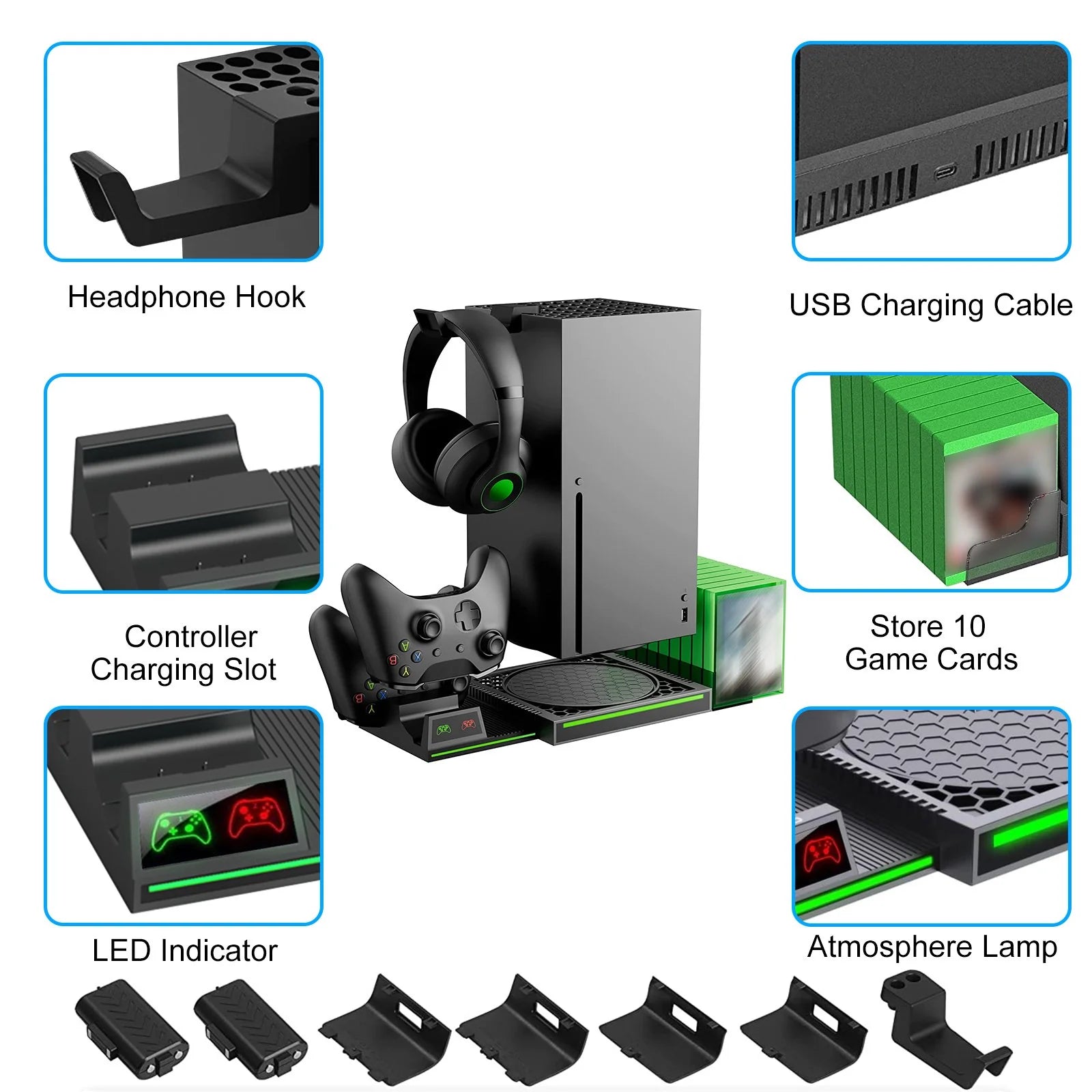 All-In-1 Dual Controller Charging Dock + Base for Xbox Series X|S w/ Simplified Game Case Storage