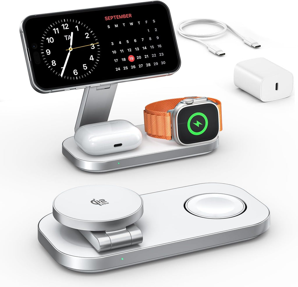 3-In-1 Charging Station for Apple Devices, Qi2 25W Certified, Magnetic, Wireless, Foldable & Fast Charger Stand